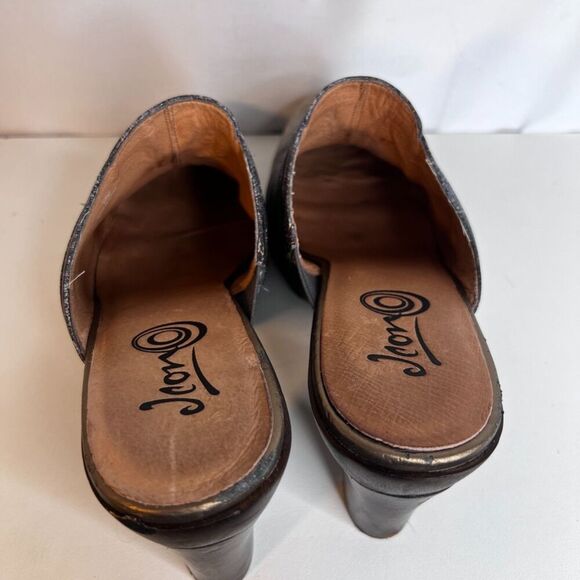 Icon "Pug in Denim" Leather High Heel Mules Slip On Clog Size 10M - Picture 3 of 11